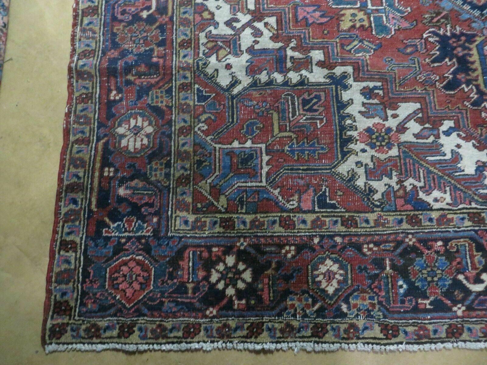 6'7" X 9' Antique Handmade India Geometric Oriental Wool Rug Organic Red Blue - Jewel Rugs