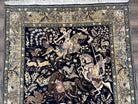 Incredible Persian Qum Rug 5x7, Hunting Design, Horses Archers Deer, Midnight Blue and Tan, Top Quality Wool Hand Knotted Vintage Persian Ghom Carpet - Jewel Rugs