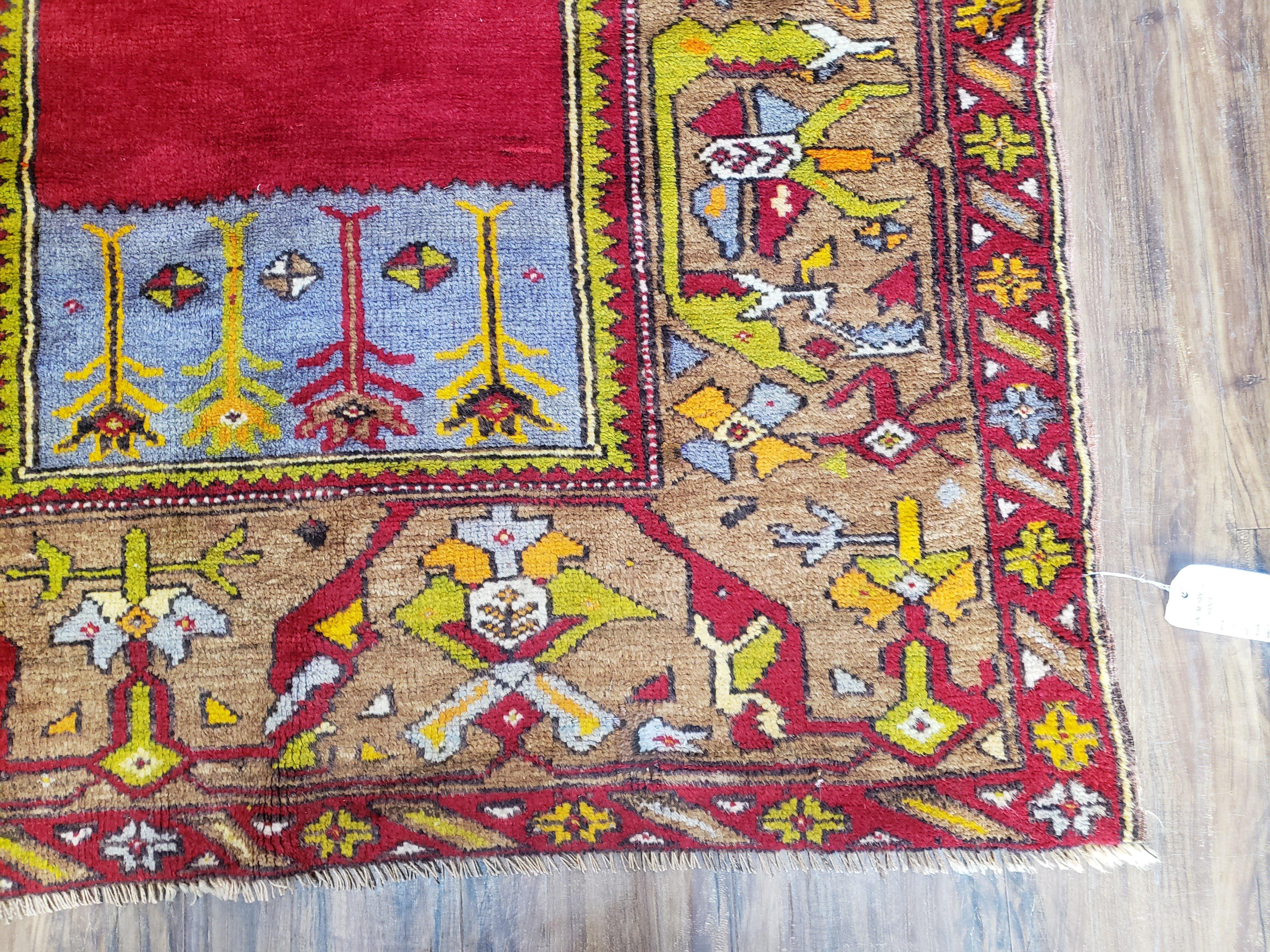 Antique Turkish Prayer Rug 3.8 x 5ft, Colorful Prayer Rug, Red Blue Gold Multicolor Turkish Anatolian Carpet, Handmade Hand-Knotted, Wool - Jewel Rugs