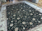 9' X 12' Vintage Handmade Chinese Allover Oriental Wool & Silk Black and Beige Border Area Rug - Jewel Rugs