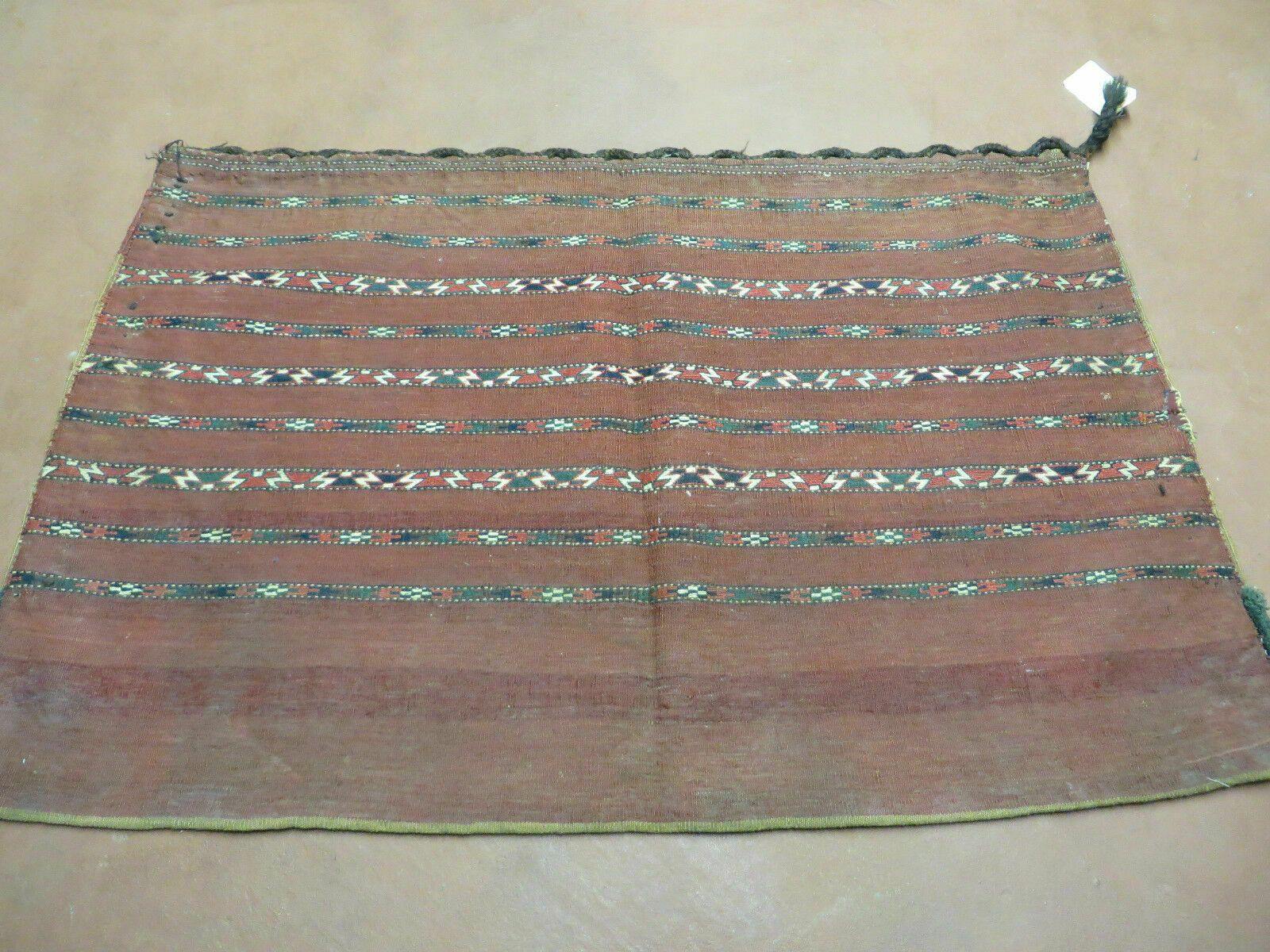 2.5' X 4' Antique Handmade Turkoman Tribal Wool Rug Cushion Case Yamud Stripped - Jewel Rugs