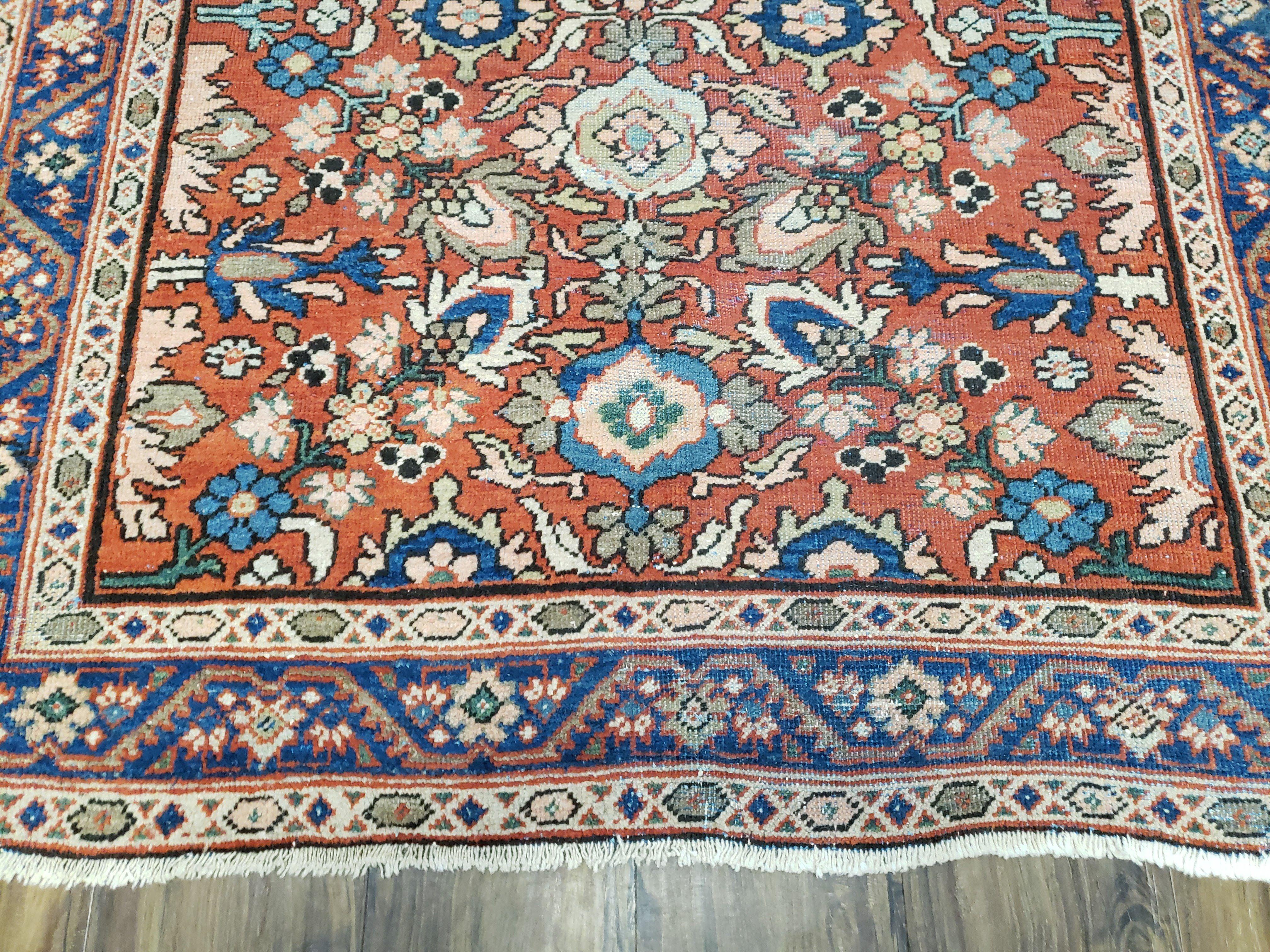 Antique Persian Karajeh Rug, Red & Blue, Hand-Knotted, Wool, 4' 6" x 6' 5" - Jewel Rugs