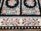 Floral Panel Needlepoint Rug, 9x13 - 10x14 Aubusson Rug, Large Needlepoint with Flowers, Black and Ivory Flatweave Aubusson, Multicolor - Jewel Rugs