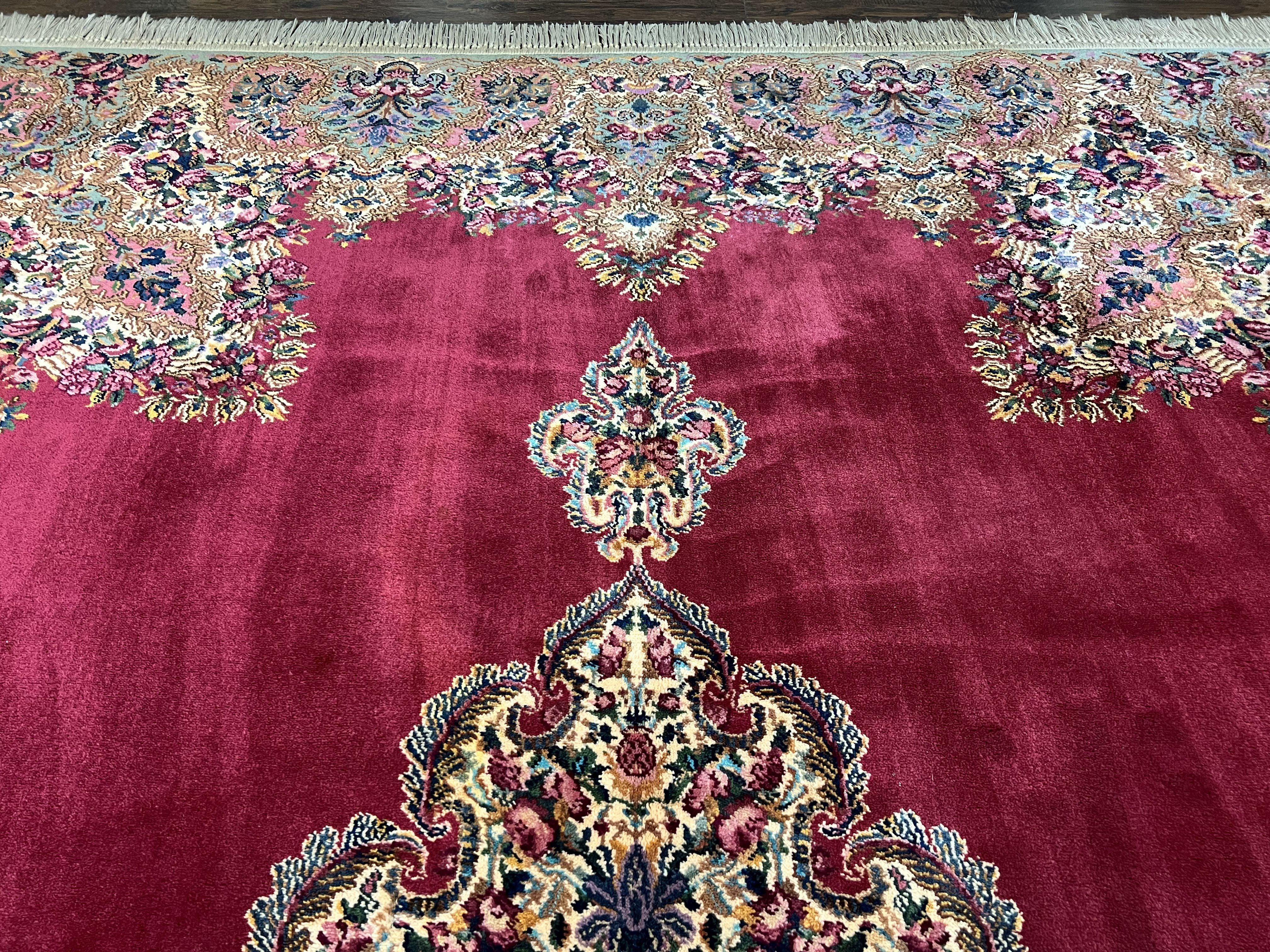 Vintage Karastan Red Kirman Rug #762, 8.8 x 12 Karastan Carpets, Original 700 Series Discontinued Karastan Rug, Large Floral Wool Area Rug - Jewel Rugs