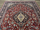 Pak Persian Rug 8x10, Vintage Pakistani Oriental Rug, Maroon Dark Blue Cream, Handmade Wool Carpet 8 x 10, Allover Floral Medallion Fine Rug - Jewel Rugs