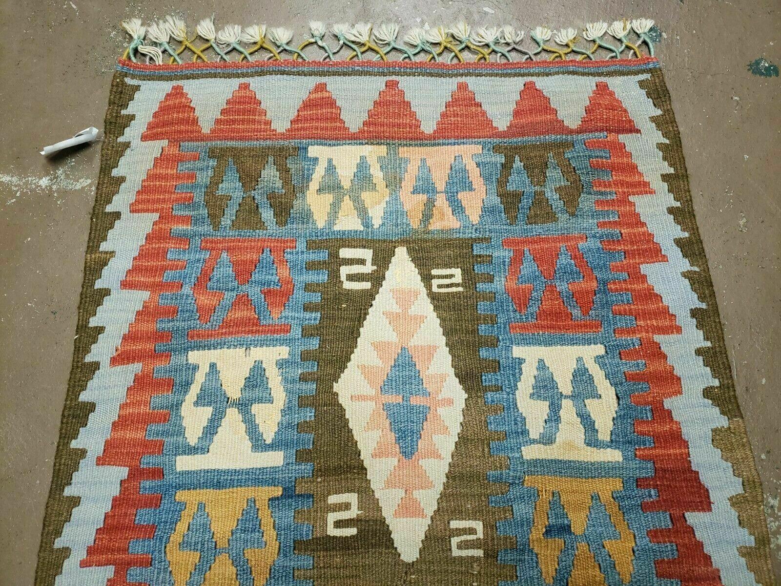 2' 7" X 4' Vintage Turkish Kilim Handmade Flat Weave Wool Rug Veg Dye Nice - Jewel Rugs