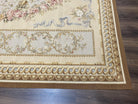 Aubusson Savonnerie Rug 8x10, Vintage French Aubusson Wool Carpet 8 x 10, Hand Woven, Cream and Light Blue, Flatweave, Elegant Floral Rug - Jewel Rugs