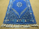 2'6" X 4'6" Vintage Hand-knotted Handmade Moroccan Urban Rabat Blue and Beige Wool Accent Rug - Jewel Rugs