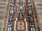 Unique Persian Tribal Runner Rug 4x10, Northwestern Persian Ardabil Runner, Birds Peacock Pictorials, Wool Antique Runner, Hand Knotted, Midnight Blue and Red - Jewel Rugs