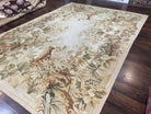 Needlepoint Rug 10x14, Floral Pattern with Leopards, Ivory Beige Tan, Handmade Wool Large Needlepoint Carpet 10 x 14 ft, Animal Pictorials - Jewel Rugs