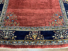 Large Persian Sarouk Rug 10x17, Open Field, Red and Navy Blue, Palace Sized Oversized Hand Knotted Wool Oriental Carpet Flowers Vases Antique 1920s - Jewel Rugs