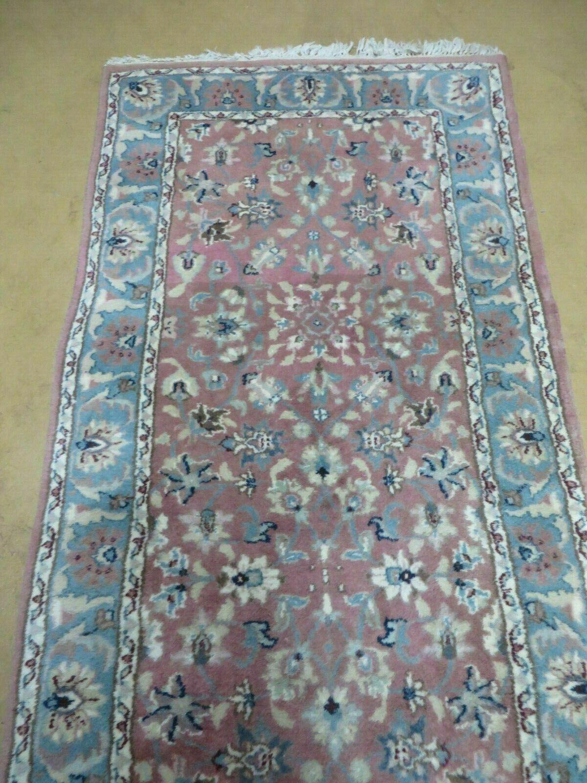 2' 8" X 12' Vintage Handmade India Floral Wool Runner Rug Nice - Jewel Rugs