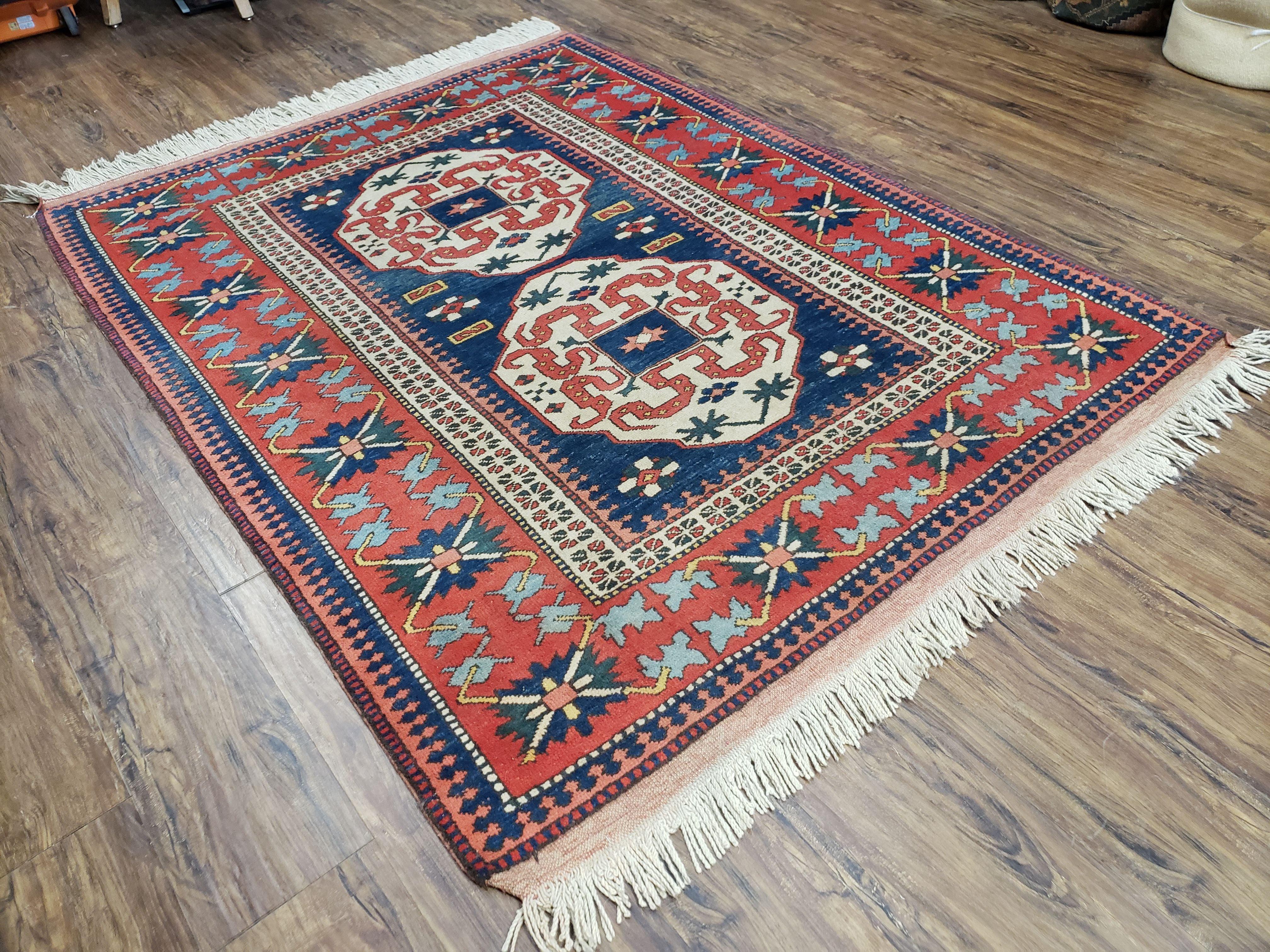 5' x 6' Vintage Top Quality Handmade Wool Rug Kazak Turkish Carpet Geometric - Jewel Rugs