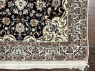 Fine Vintage Persian Nain Rug 2.8 x 4.2, Floral Medallion, Navy Blue and Cream, Highly Detailed, Small Oriental Rug 2.5 x 4, Hand Knotted Wool & Silk Accents - Jewel Rugs