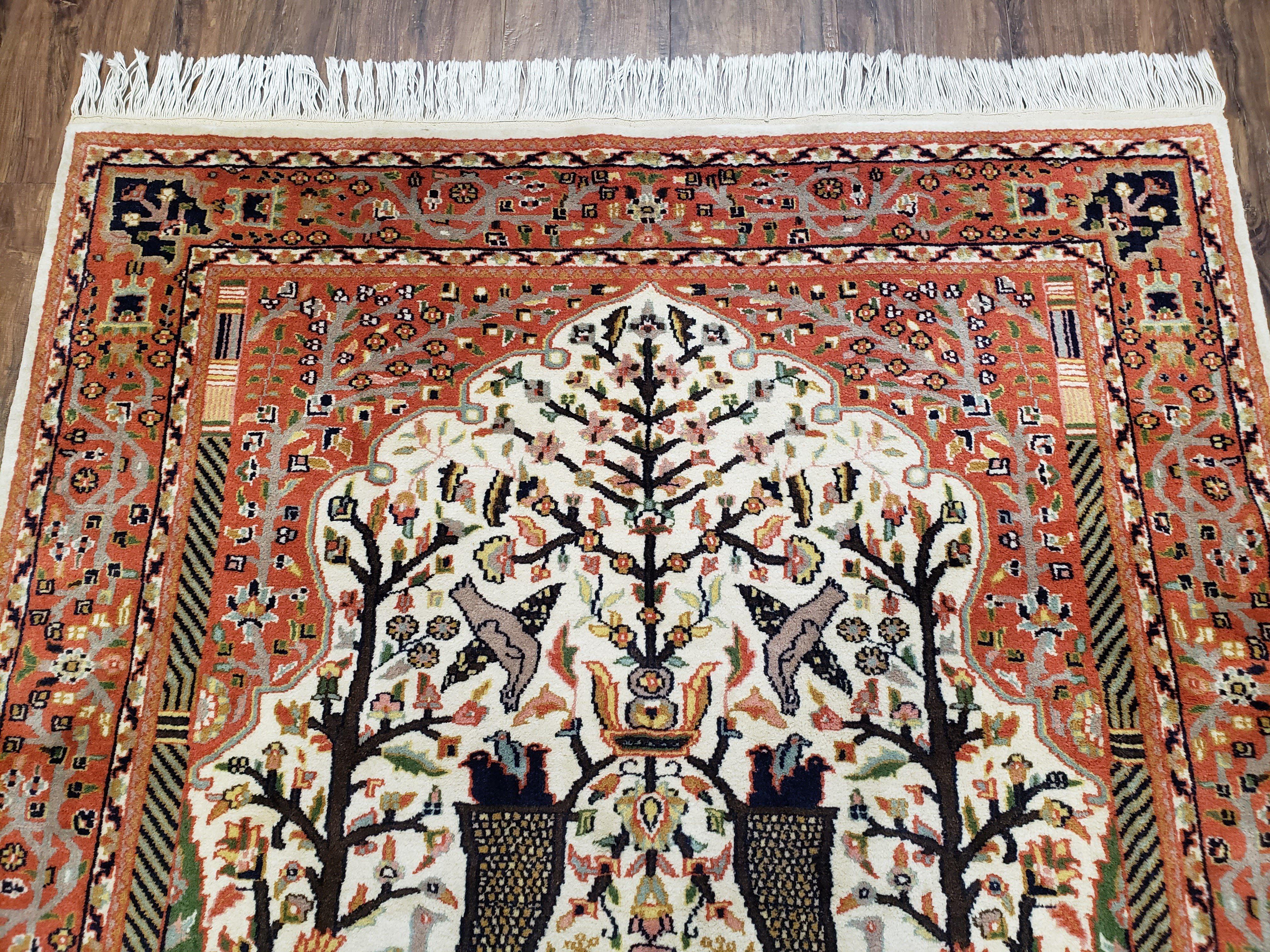 Tree of Life Rug, Kashmiri Rug, Hand-Knotted Rug, Wool Rug, Indian Rug, Unique Rug, 4x6 Rug, Pictorial Rug, Vintage Rug, Persian Rug - Jewel Rugs