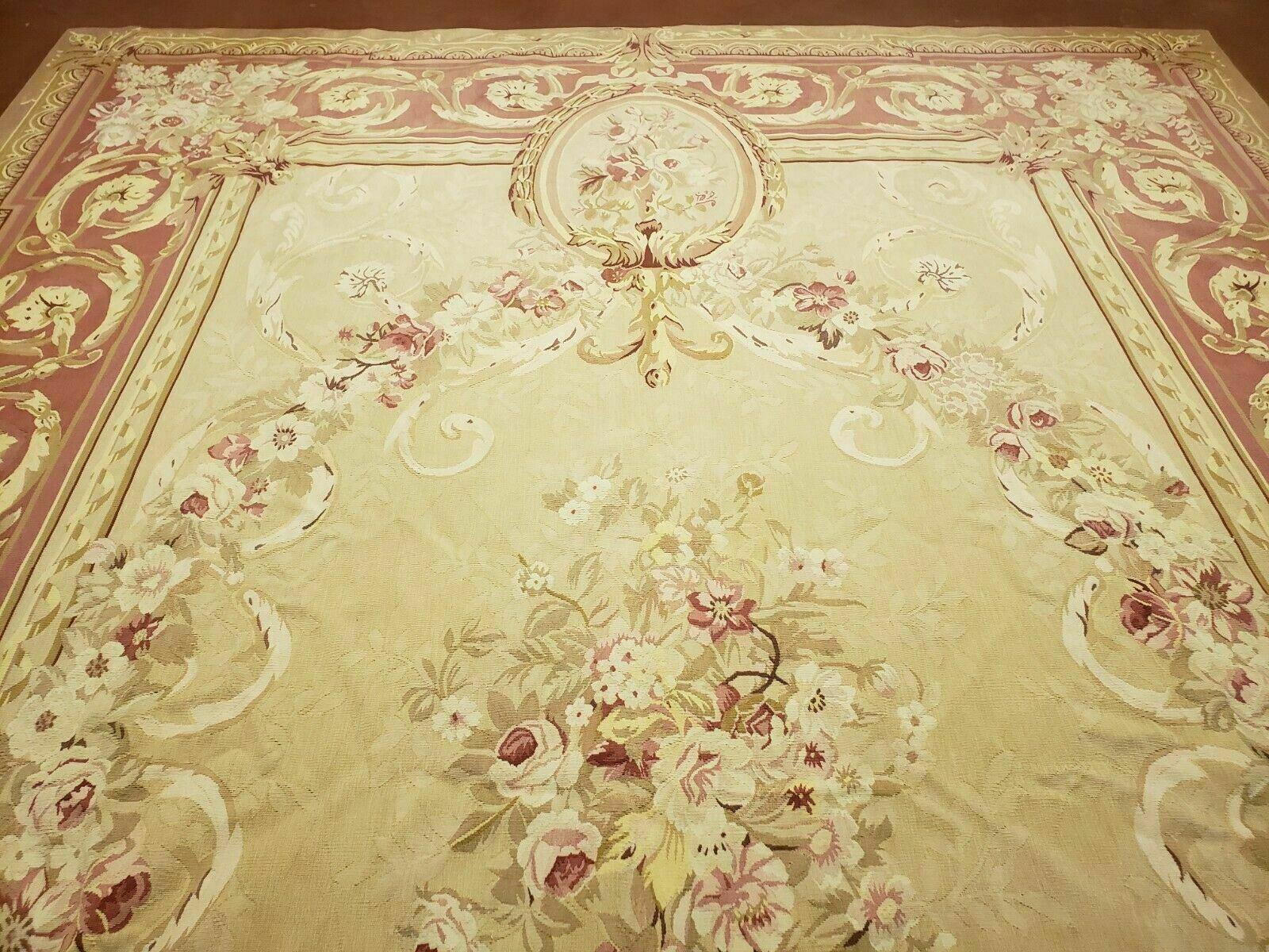 9' X 12' Gorgeous Handmade Flat Pile Wool Rug French Aubusson Weave Savonnerie - Jewel Rugs