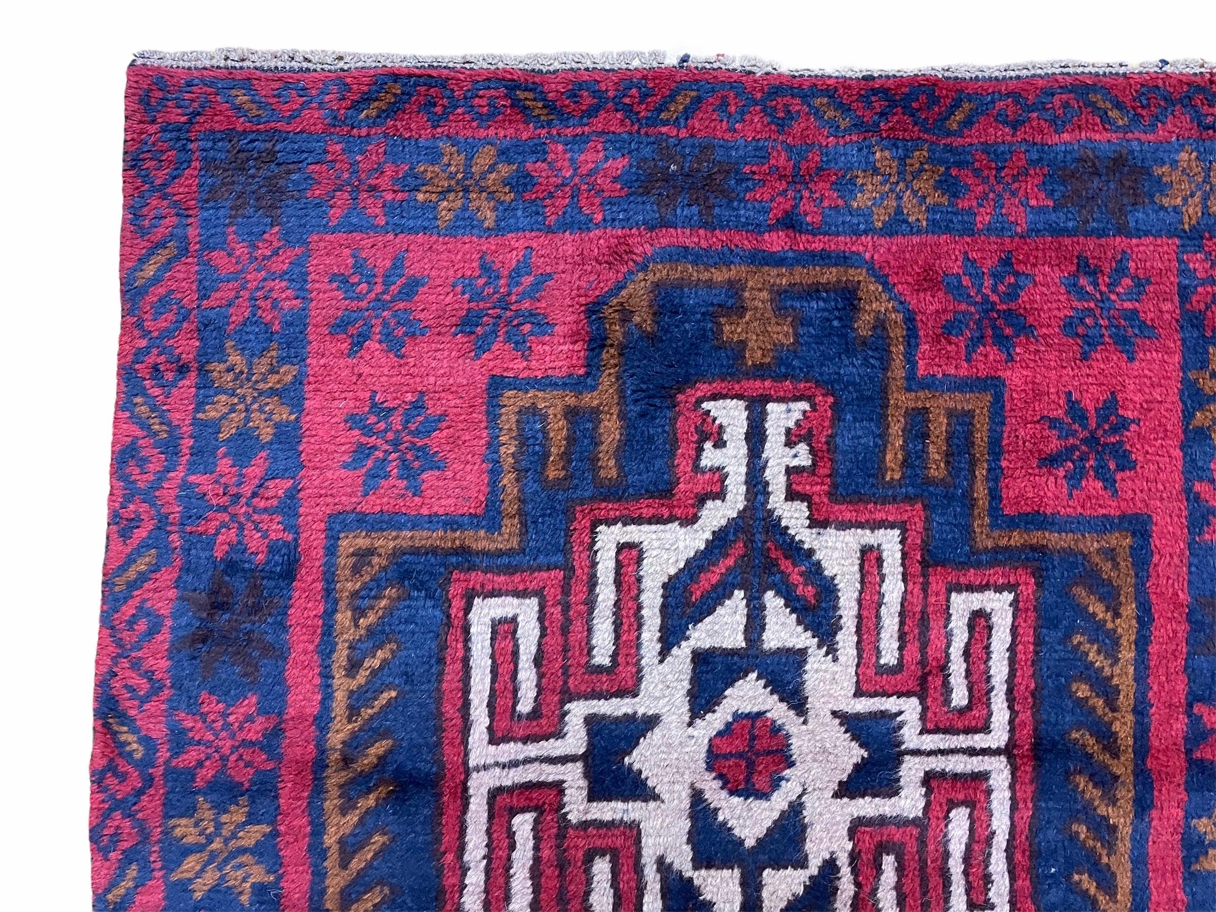 3' X 4' 9" Vintage Handmade Tribal Wool Rug Balouchi Rug Afghan Rug Red Beige - Jewel Rugs