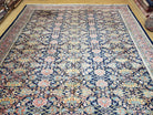 8x10 Vintage Turkish Dark Blue & Pink Rug, Allover Floral Wool Anatolian Carpet, 8' 3" x 9' 5" Hand-Knotted Sivas Rug 8 x 10 Persian Rug - Jewel Rugs