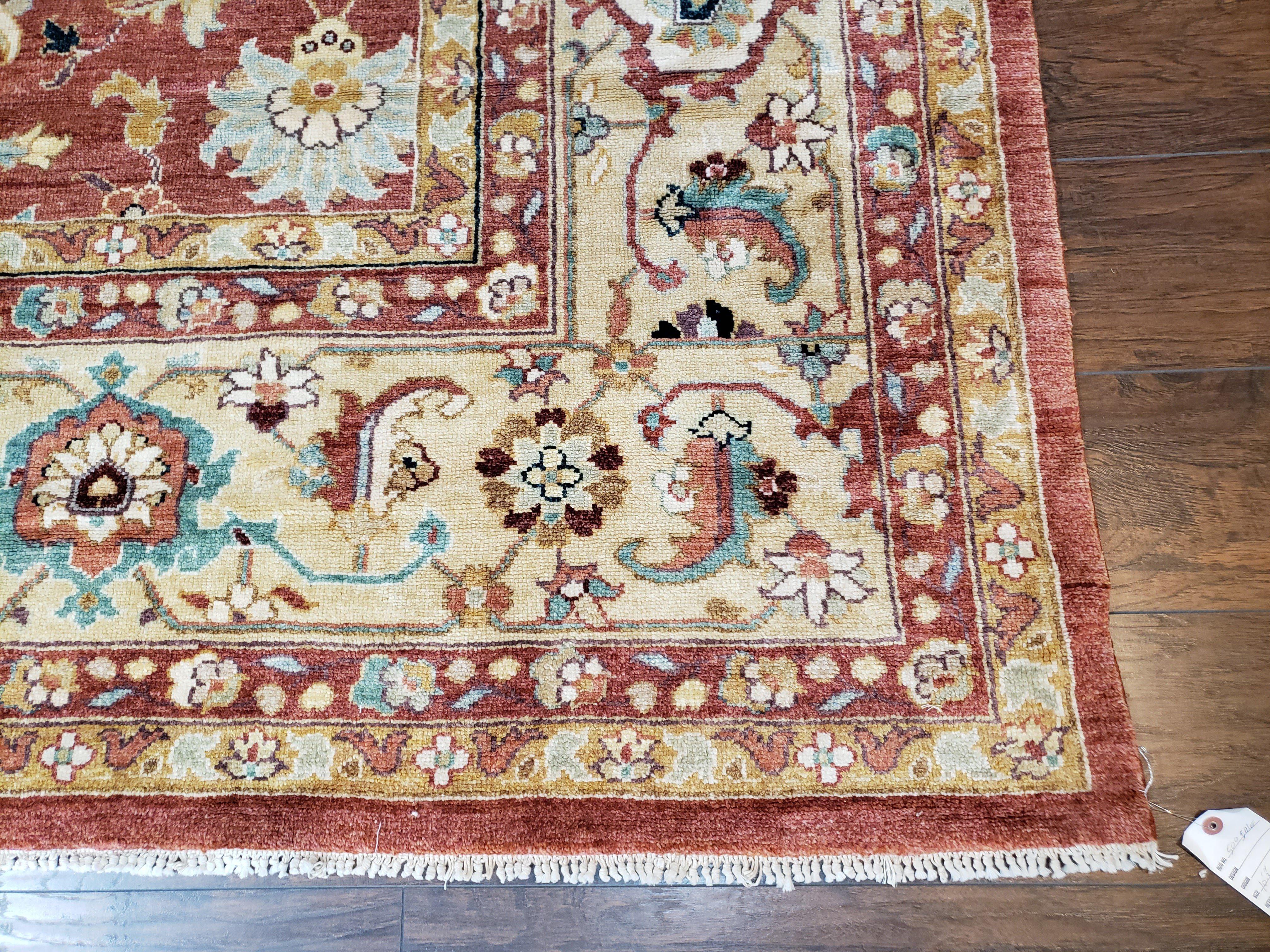 Safavieh Room Sized Rug 10x14, Wool Hand-Knotted Auburn Red & Light Gold Egyptian Mahal Oriental Carpet, 10 x 14 Large Living Room Rug - Jewel Rugs