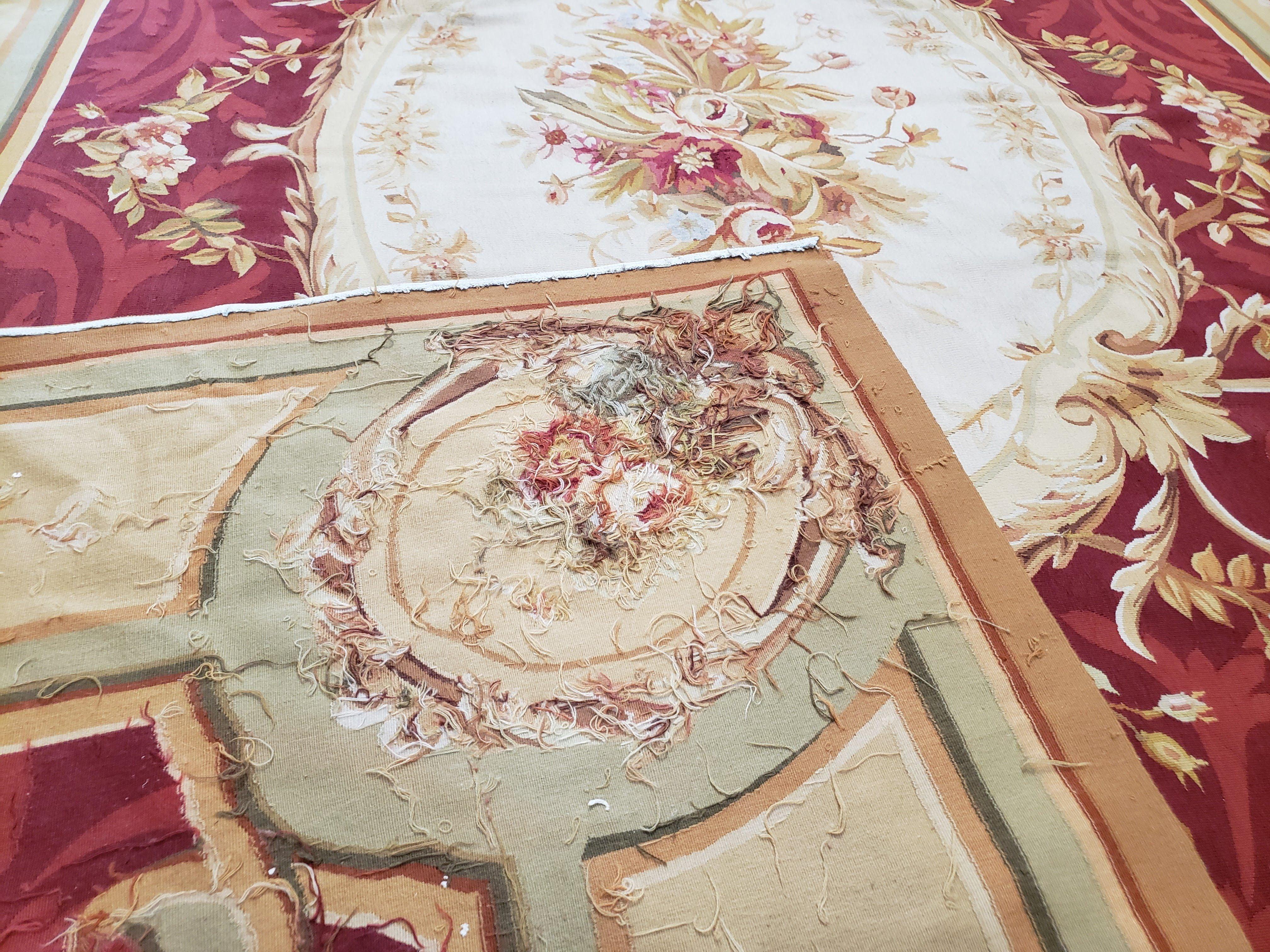 Large Aubusson Rug, 10x14 Rug, 10 x 14 Red Aubusson Carpet, Flatweave, Red Beige Ivory, Floral, Elegant Living Room Rug, Dining Room, Wool - Jewel Rugs