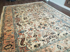 9' X 12' Hand Knotted Indian Agra Wool Rug Vegetable Dyes Handmade Beige Ivory - Jewel Rugs