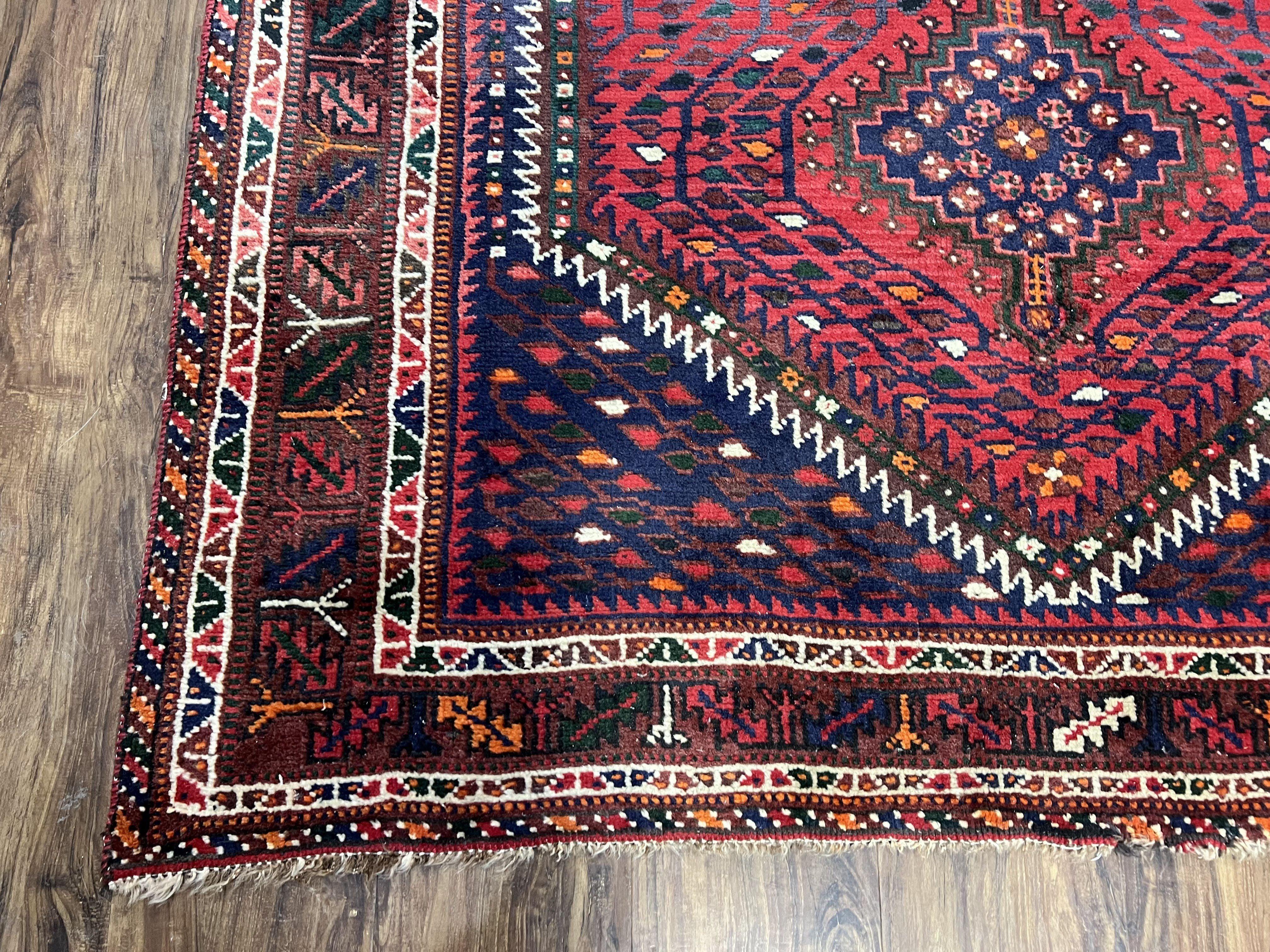 Persian Afshar Rug 5x7 Tribal Rug, Nomadic Carpet, Antique Persian Rug 5 x 7 Oriental Rug, Red Navy Blue Ivory, Wool Rug, Hand-Knotted, Oriental Rug - Jewel Rugs