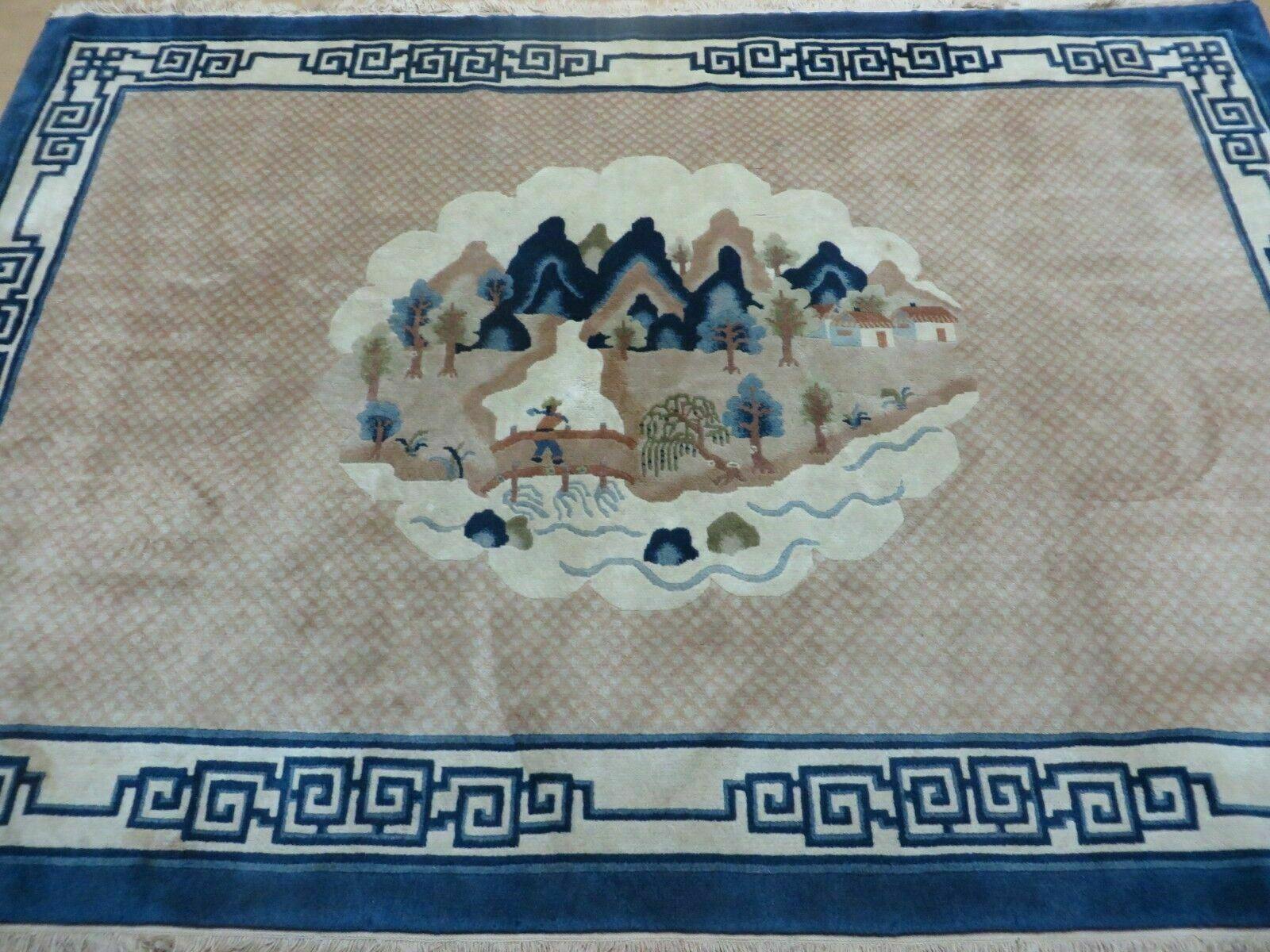 4' X 6' Pictorial Handmade Chinese Wool Rug Art Deco Nichols Peking Tree Farmer - Jewel Rugs