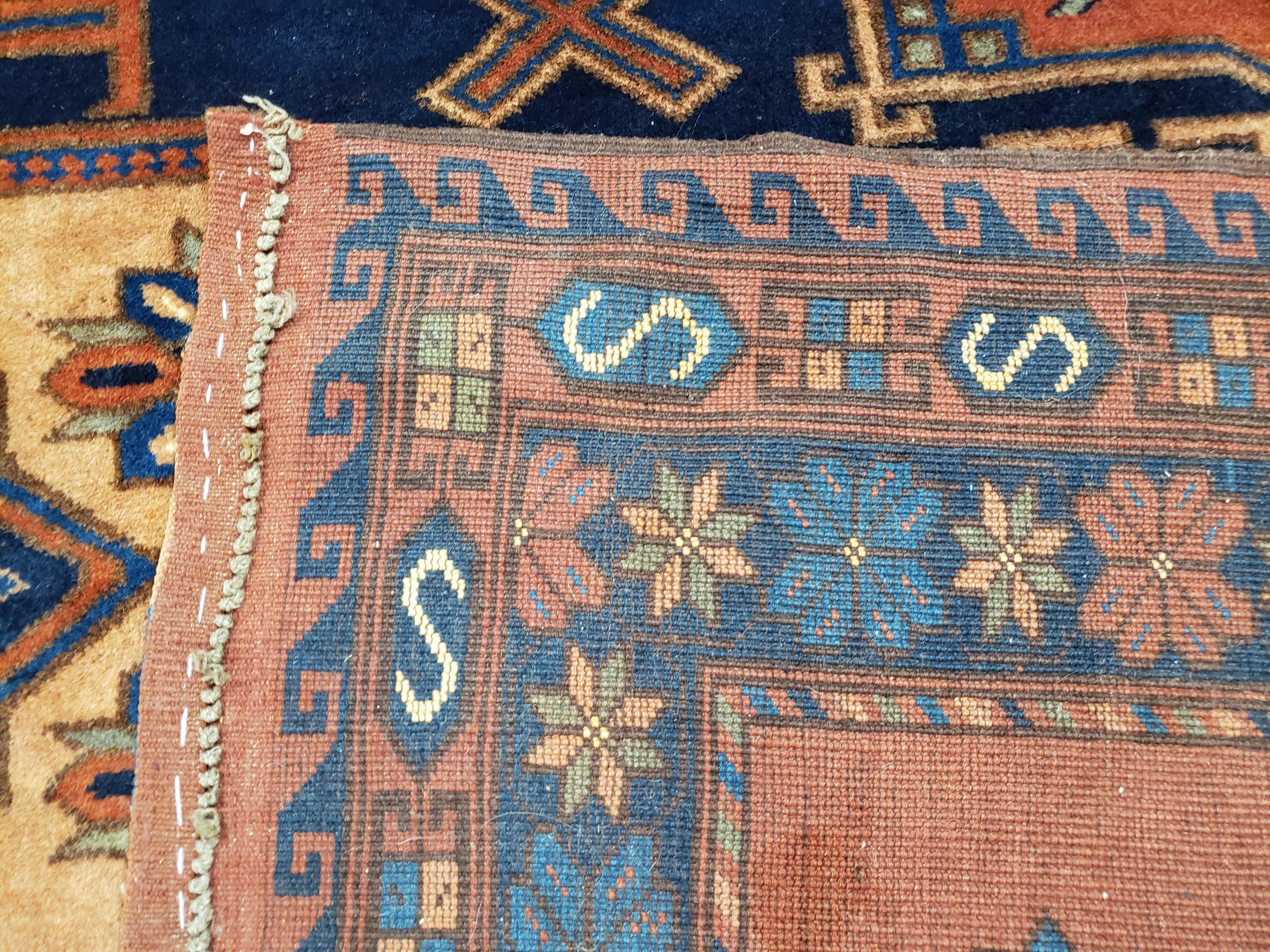 Vintage Afghan Bashir Area Rug 5x7 - 6x8, Wool Hand-Knotted Handmade Red & Navy Blue Tribal Antique Boho Carpet, Foyer Room Rug, Medallions - Jewel Rugs