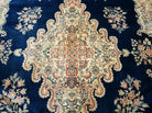 9' X 12' Vintage Indian Oriental Kirman Rug Medallion Hand Knotted Wool Blue - Jewel Rugs