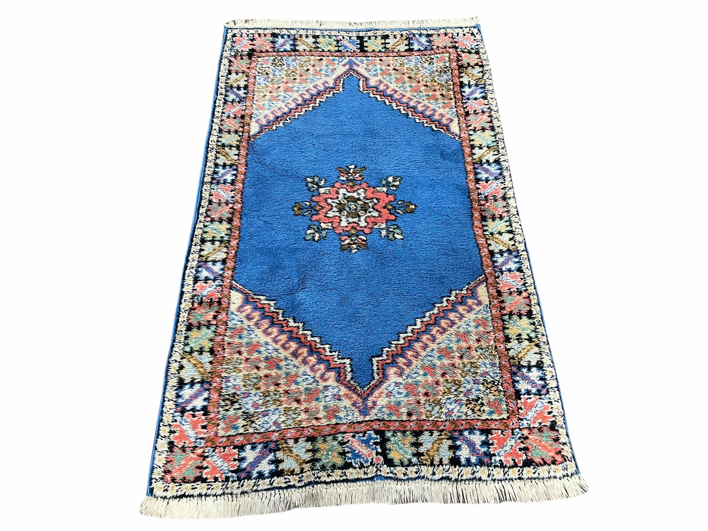 Vintage Moroccan Tribal Rug 2' 9" x 4' 7", Hand-Knotted Wool Medallion Carpet, 2.5 x 4 to 3x5 Boho Area Rugs, Small Oriental Blue Accent Rug - Jewel Rugs