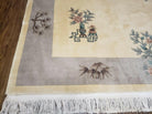 6' X 9' Vintage Handmade Chinese Art Deco 120 Lines Wool Rug Flowers Nice Ivory - Jewel Rugs