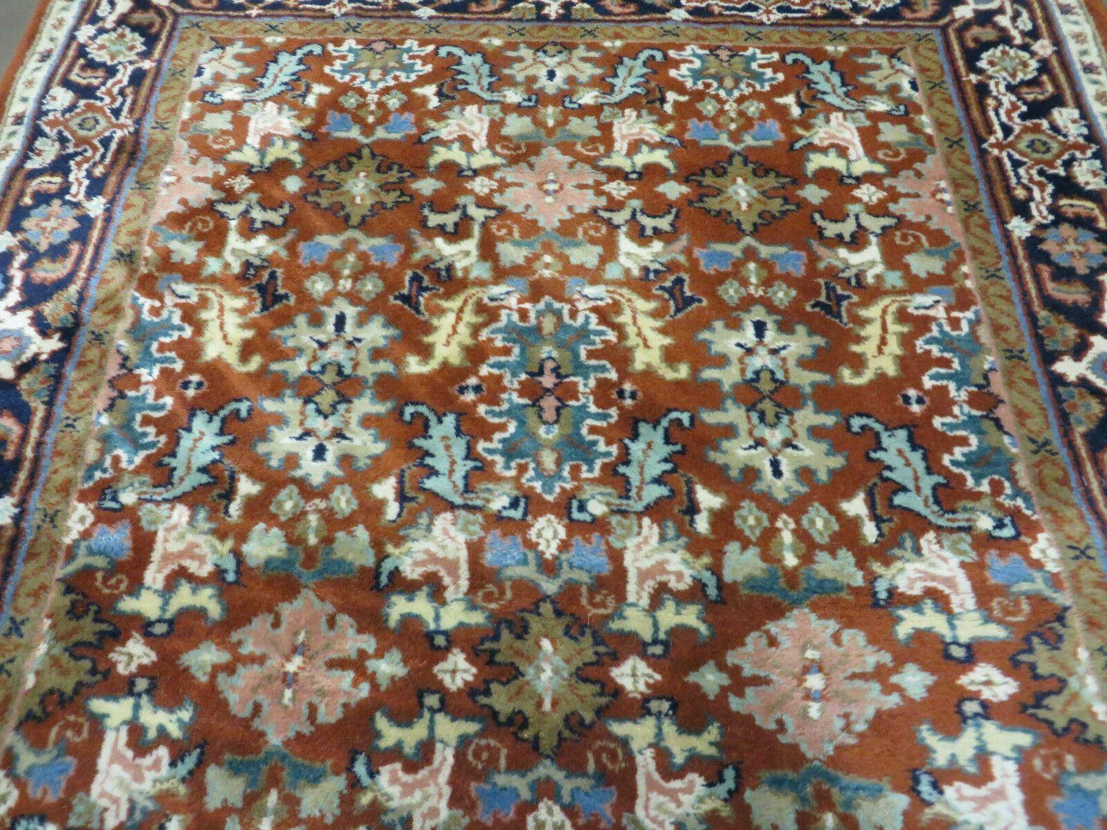 4' X 6' Vintage Handmade Indian Floral Wool Rug Carpet Rusted Red - Jewel Rugs