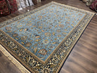 Marvelous Light Blue Persian Qum Rug 9x12, Top Quality Floral Allover Semi Antique Hand Knotted Authentic Ghom Qom Persian Carpet 9x12, Wool & Silk Highlights - Jewel Rugs