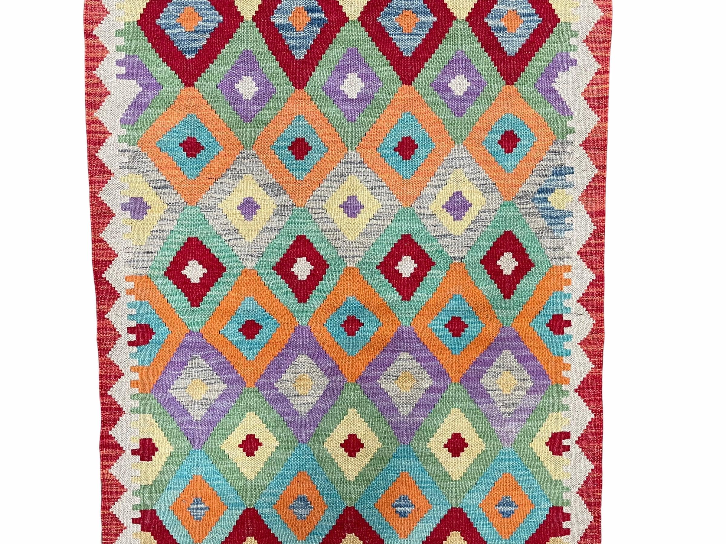 Colorful Kilim Runner Rug 2.5 x 10 Turkish Kilim Runner Chobi Runner Rug Diamond Kilim New Multicolor Kilim Wool Runner - Jewel Rugs