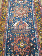 Antique Persian Karajeh Long Runner Rug, Dark Blue & Dark Orange, Hand-Knotted, Wool, 3'2" x 14'6" - Jewel Rugs