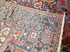 Antique Persian Heriz Rug, Red Dark Blue and Ivory, Wool, Hand-Knotted, Decorative, Tribal, 8' 4" x 11' 3" - Jewel Rugs