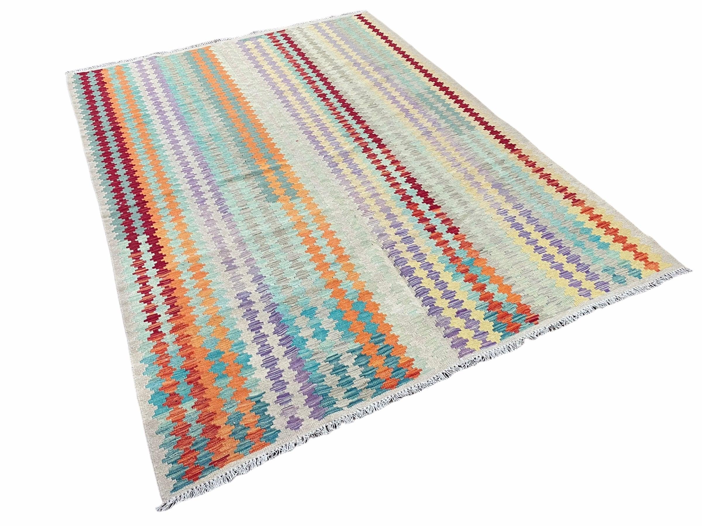 Colorful Kilim Rug 6x8 Multicolor Turkish Kilim Rug 6 x 8 Flat Weave Kilim Playful Anatolian Kilim Wool Kilim New Rug - Jewel Rugs