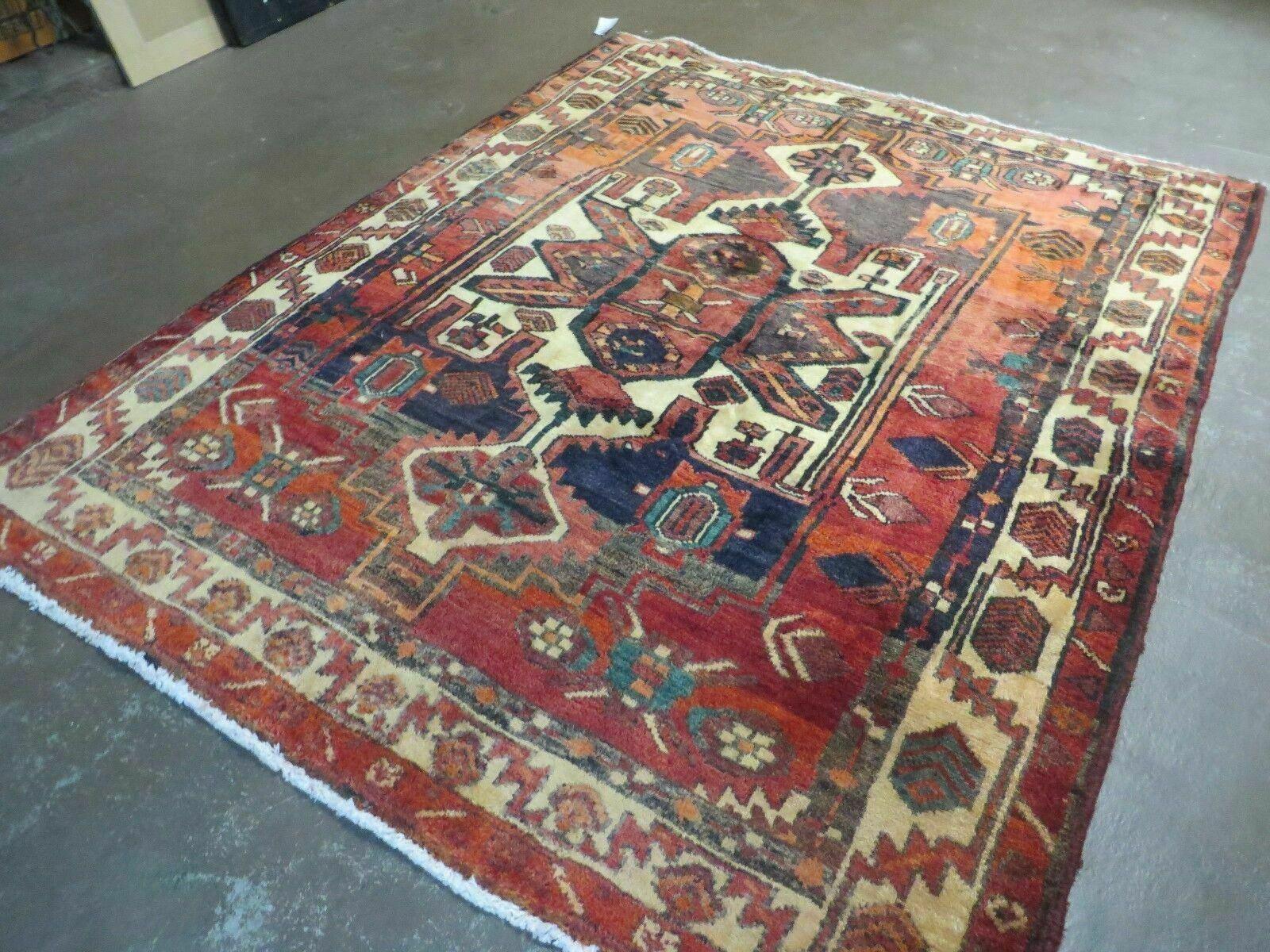 5' X 6' Antique Handmade Turkish Oriental Eagle Design Wool Veg Dyes Red Bold Rug Bohemian Boho Tribal Home Décor - Jewel Rugs