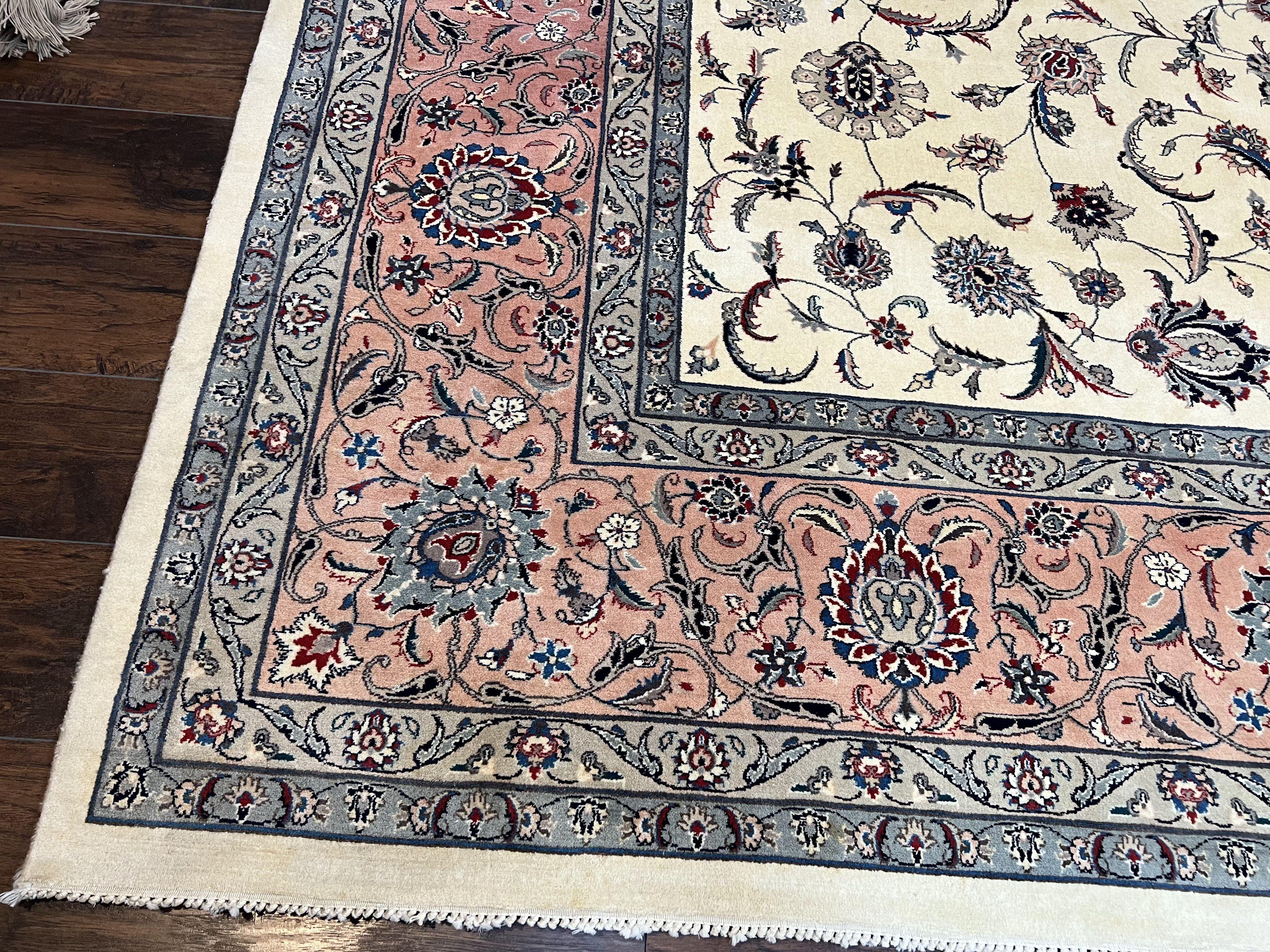 11x15 Pak Persian Rug, Large Oversized Pakistani Rug, Afshin Pattern, Allover Floral Design, Cream and Salmon, Wool Area Rug Dining Room Rug - Jewel Rugs