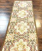 Needlepoint Runner Rug 2.8 x 9.8, Brown and Beige, Handwoven Handmade Floral French European Design, Vintage Flatweave 10ft Wool Runner Rug - Jewel Rugs