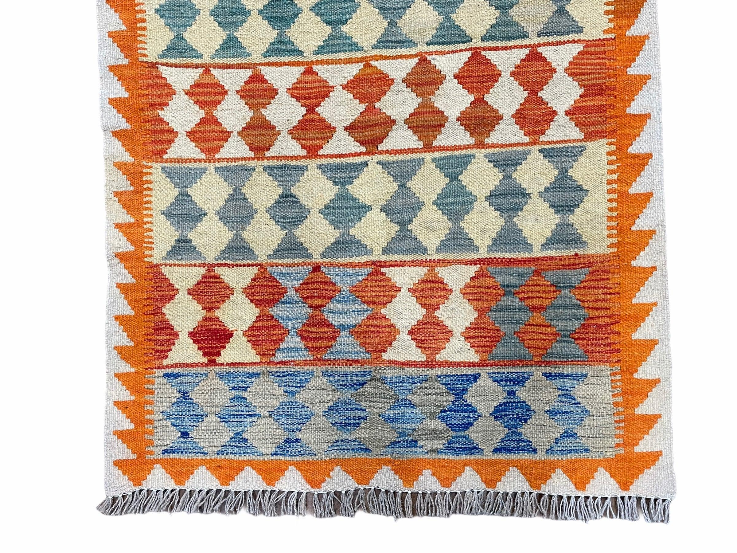 Small Chobi Kilim Rug 3x4 Colorful Diamond Kilim Small Turkish Multicolor Kilim with Diamond Pattern Wool Flatweave Nice - Jewel Rugs