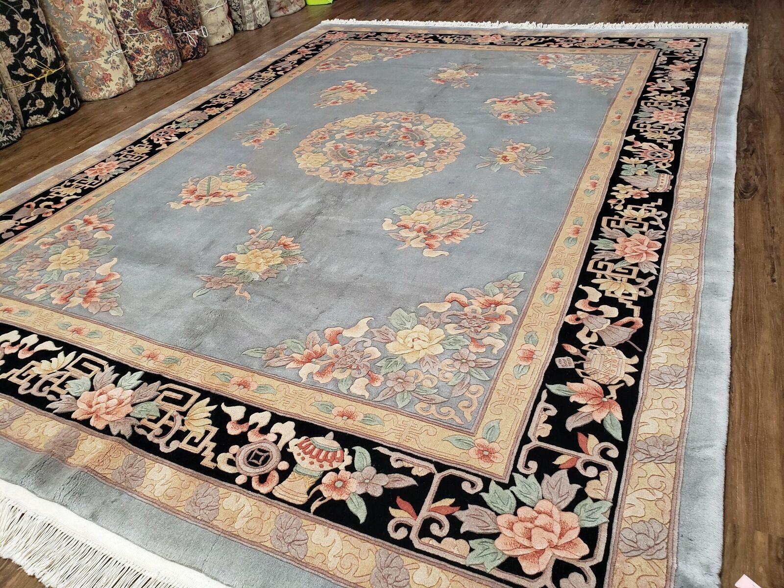 8' 6" X 11' 5" Vintage Handmade Chinese Carving Sculpture Wool Rug Flowers Nice - Jewel Rugs