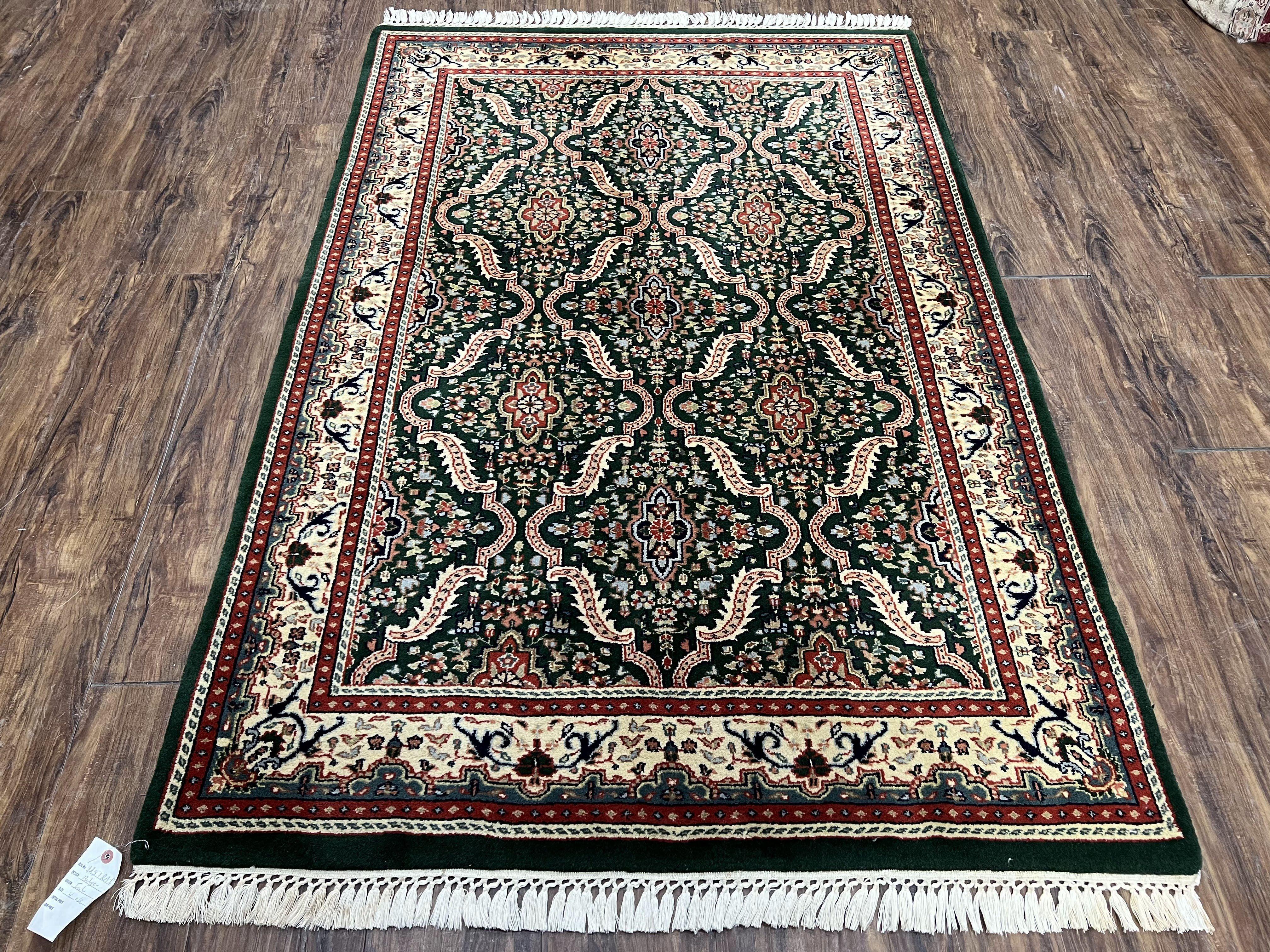 4x6 Indo Persian Bijar, Bidjar Design Carpet 4 x 6, Green Beige, Allover Design, Wool Oriental Rug, Hand Knotted Carpet, Vintage Indian Rug - Jewel Rugs