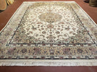 8x10 Oriental Carpet - Persian Design Rug - Wool Hand Knotted Area Rug with Silk Rug - Very Fine Beige Floral Rug - Elegant Dining Room Rug - Jewel Rugs