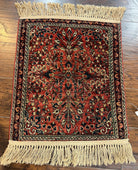 Antique Persian Sarouk Rug 2x3, Small Wool Persian Carpet 2 x 3 ft, Floral, Red Navy Blue Cream, Hand Knotted Small Traditional Oriental Accent Rug - Jewel Rugs