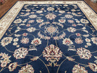 Vintage Oriental Area Rug, Wool & Silk Feel, Italian Rug, Persian Design, Dense Soft Pile, Dark Blue Beige/Cream, 7'9" x 10'10", Part of Set - Jewel Rugs