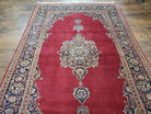 Semi Antique Persian Kashan Rug 4.5 x 7, Red and Navy Blue Persian Carpet, Medallion with Open Field, High Quality, Wool Hand Knotted Vintage Nice - Jewel Rugs