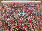 Semi Antique Persian Bidjar Rug, Ivory Red & Blue, Floral, Hand-Knotted, Wool, 3'4" x 5'3" - Jewel Rugs