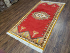 Vintage Moroccan Area Rug, Bright Red Hand-Knotted Wool Carpet, Medallion Area Rug, 4x6 Carpet, Office Room Rug, 3'4" x 6'4" - Jewel Rugs