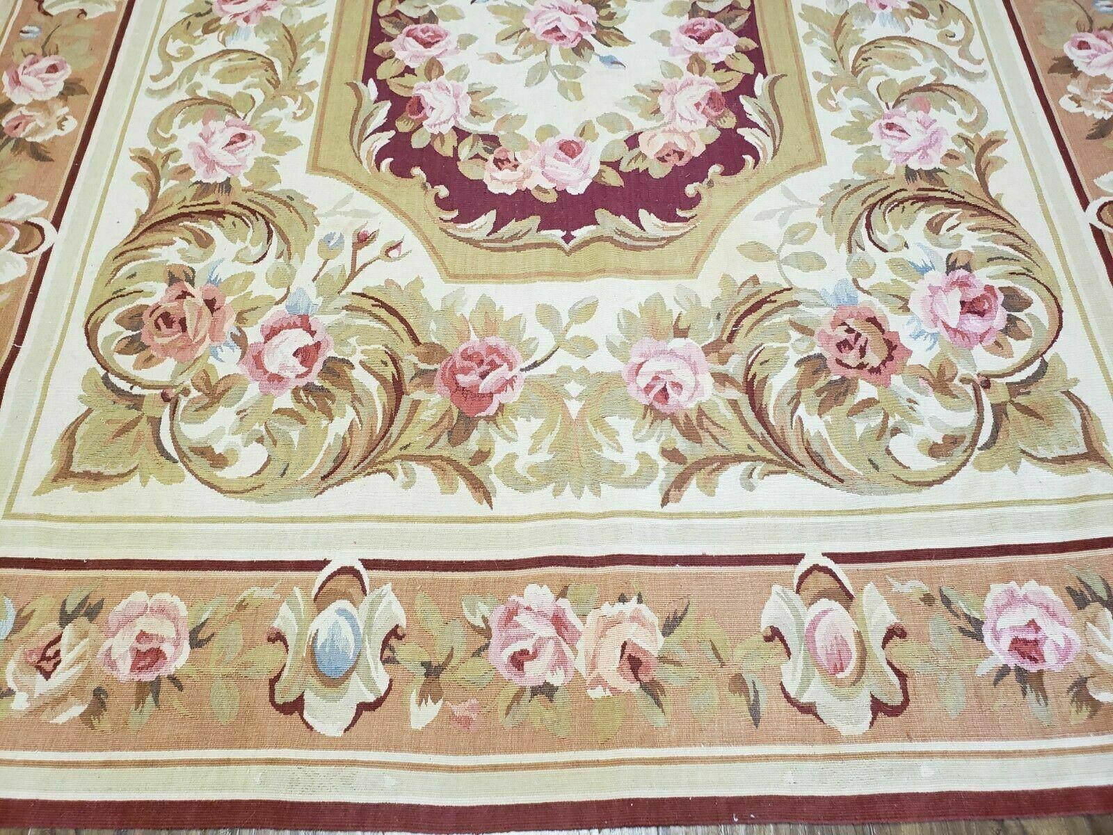 6' X 9' Vintage Handmade Wool Rug Aubusson Weave Savonnerie Flat Pile Beige Wow - Jewel Rugs